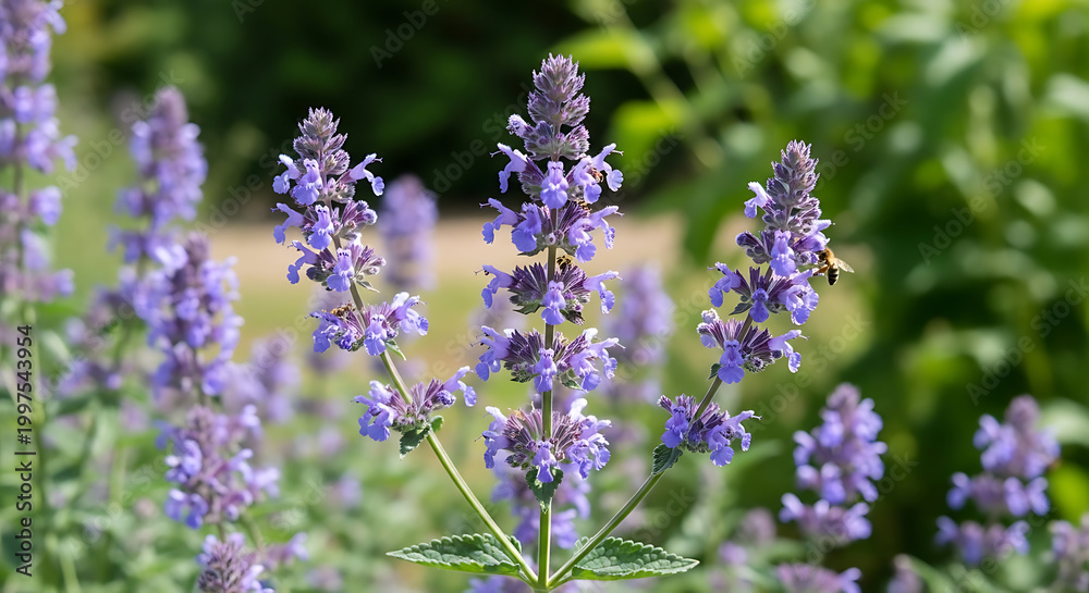 Obraz premium catmint flowers with purple blooms and green leaves on transparent background
