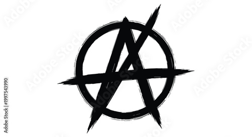 Hand drawn style black anarchy symbol featuring the letter A inside a circle with rough brush strokes on a white background.