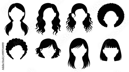 Silhouettes of various hairstyles for women with hairstyle straight ponytail silhouette collection