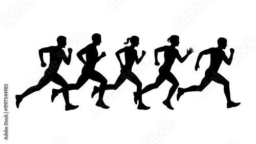 Silhouettes of runners in motion showcasing a group participating in a race silhouettes athletes activity