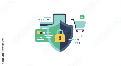 Secure Online Shopping & Payment Protection with Digital Security Shield Icon