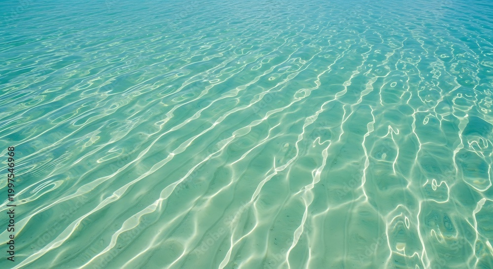 Fototapeta premium Crystal clear turquoise water surface with dancing sunlight reflections