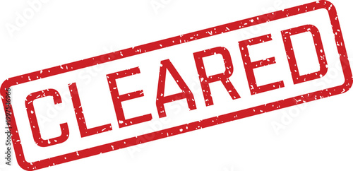 Bright red cleared approval stamp with authentic distressed grunge texture on a pristine white background