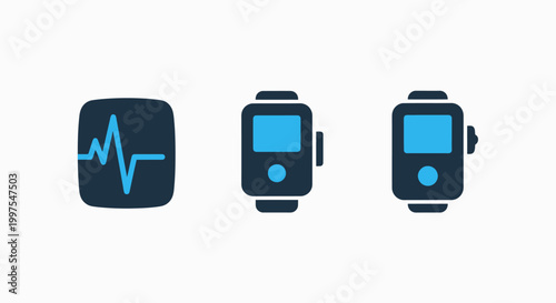 Heartbeat monitor and smartwatch icons representing health tracking wearable technology digital fitness with health monitoring fitness tracker digital device heart rate mobile tech sport watch