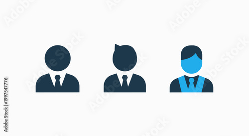 Business professional user icons representing different male figures in suits with team member business professional corporate employee identity silhouette character illustration executive