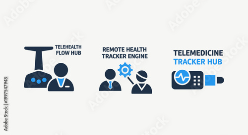 Telehealth flow hub remote health tracker engine telemedicine tracker hub concept icons digital health e health artificial intelligence data flow telehealth telemedicine technology