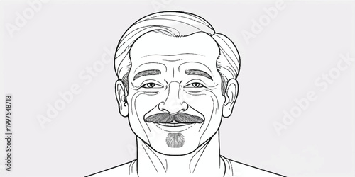 Portrait of an old bearded man in cartoon vector illustration style with expressive face and sketch drawing art character design