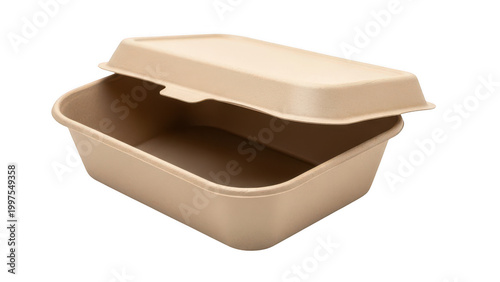 Open cardboard takeout container with lid