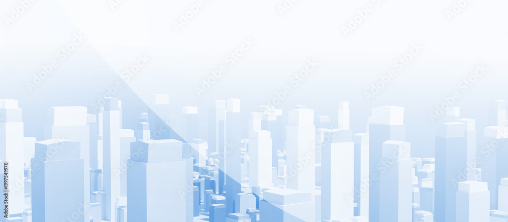 Fototapeta premium Abstract minimalist 3D city skyline in light blue and white with copy space