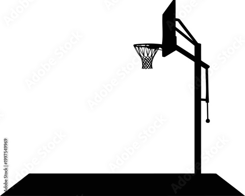 Basketball hoop and backboard on an outdoor court silhouette