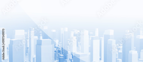 Schilderij op canvas Abstract minimalist 3D city skyline in light blue and white with copy space