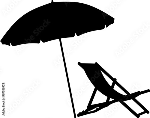 Beach chair and umbrella silhouette for summer