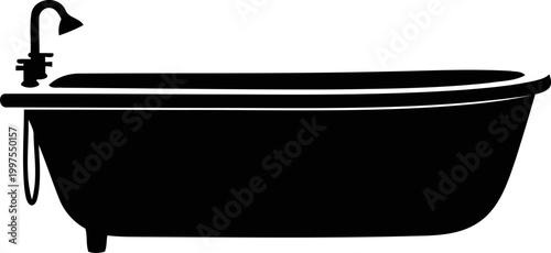 Classic clawfoot bathtub silhouette with a vintage shower head attachment