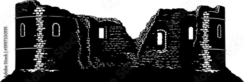 Crumbling fortress walls silhouette showing ancient defensive structures