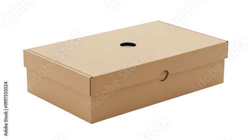 Simple brown cardboard box with a small circular handle