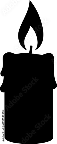 Melting wax candle outline with steady burning flame