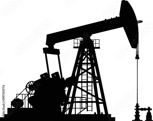 Oil pump jack silhouette extracting crude from the ground
