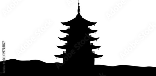 Traditional asian pagoda silhouette multi-tiered temple
