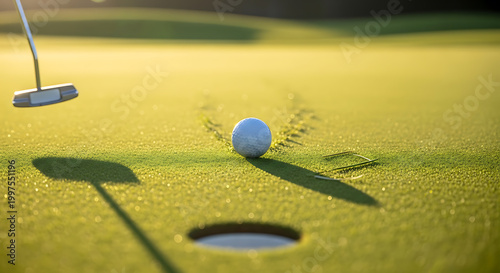golf putting green with ball and putter on transparent background high quality