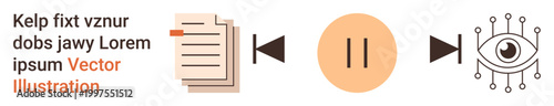 Data management, digital operations, oversight tools, workflow organization, content review, and technology interface. Documents, a pause icon and an eye graphic. Data management and digital