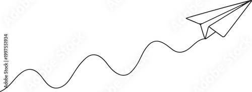 creative line drawing paper plane flying imagination freedom travel idea playful concept illustration