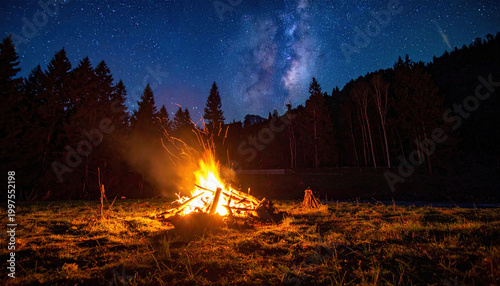 Captivating bonfire gathering under the starry sky forest clearing photography nighttime intimate perspective