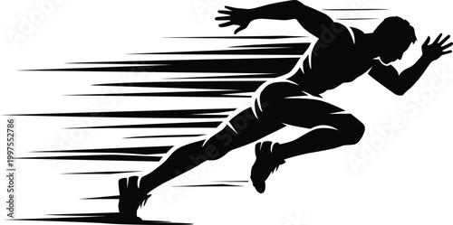 Runner silhouette with motion lines on white background
