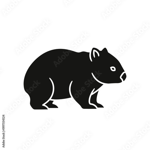 Silhouette of a wombat, a marsupial, depicted in a simple, minimalist style, black and white.