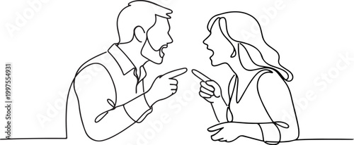 expressive line drawing man and woman arguing conflict relationship disagreement emotional tension couple discussion illustration