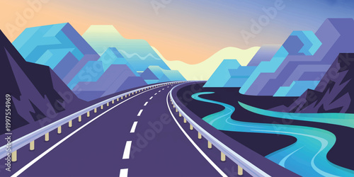 Mountain city highway road with scenic travel view