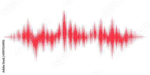 A vibrant blue digital equalizer pulse design features a red audio waveform vector illustration over a modern electronic frequency backdrop for music and radio technology