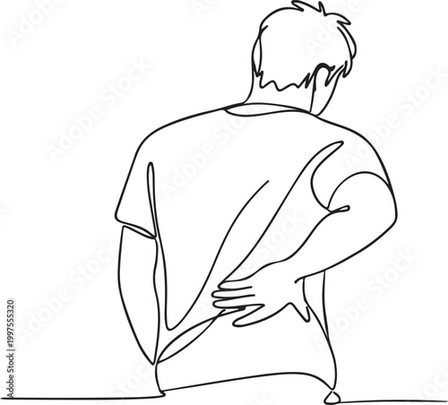 medical style line drawing man suffering back pain body ache spine problem health discomfort illustration