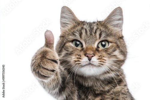 Funny tabby cat showing approval sign