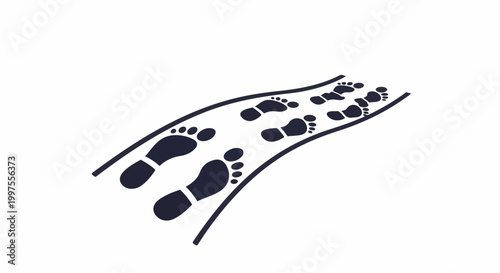 Dark footprints follow a winding path