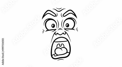 Cartoon face with wide eyes, furrowed brow, and open mouth screaming