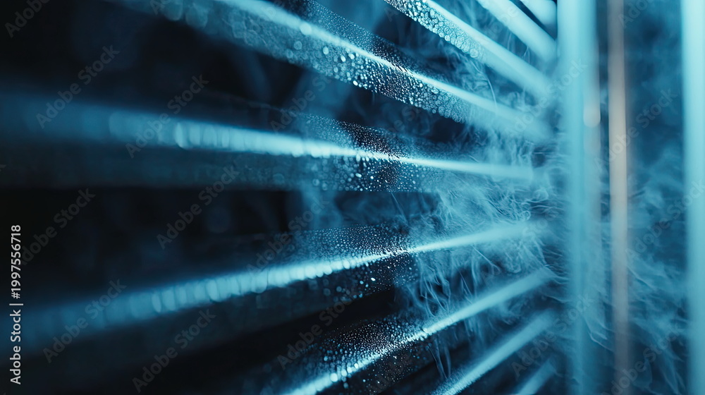 Fototapeta premium Condensation forming on cooling air conditioner fins