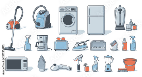 Household Appliances Collection for Cleaning and Kitchen Use