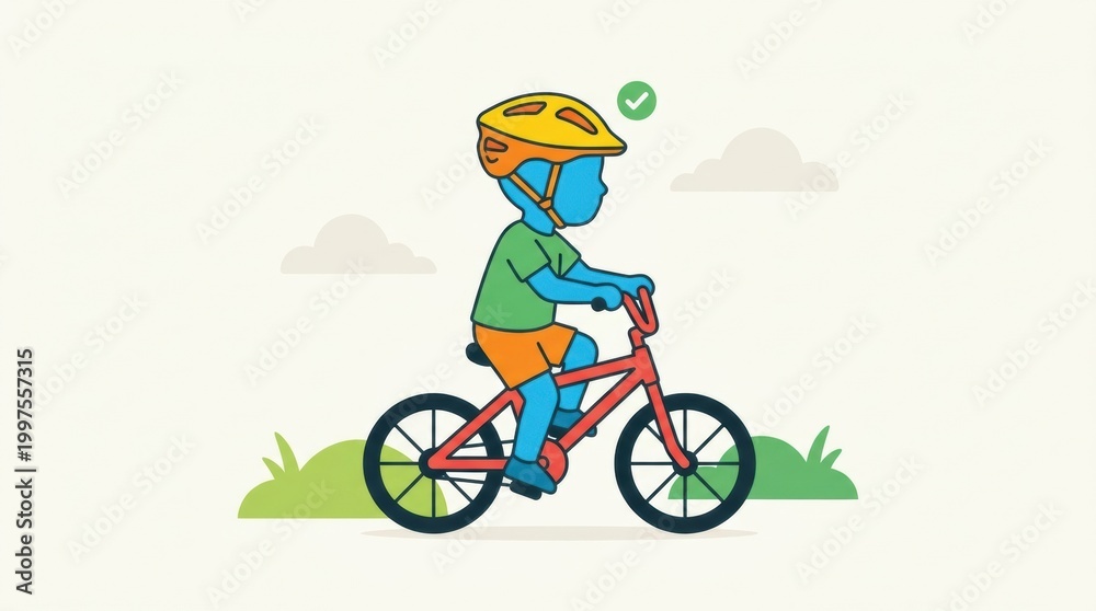 Fototapeta premium Child Wearing Bicycle Helmet Riding a Bike on a Sunny Day in a Safe Outdoor Area Promoting Road and Traffic Safety Measures for Kids