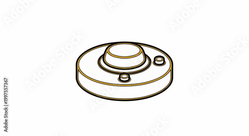 Circular base with central raised dome and two small circular protrusions