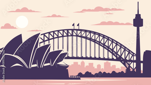 Minimalist Sydney Australia city skyline silhouette