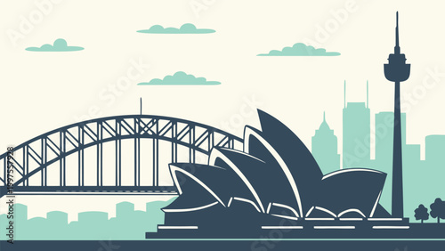 Sydney Australia skyline travel poster graphic