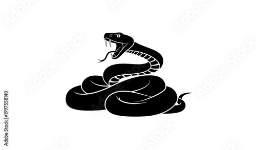 Minimalist black snake vector illustration with hissing pose for wildlife, predator, and reptile designs