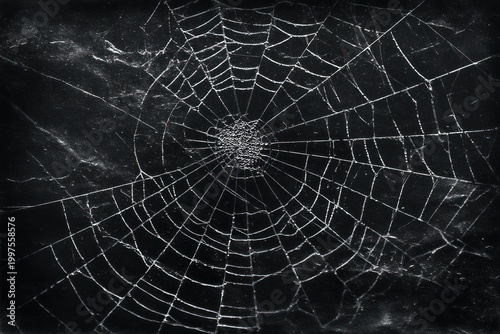 Monochrome spider web on black background