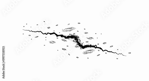 Cosmic fracture with swirling galaxies and scattered stars across dark space