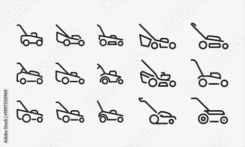 Lawn Mower Line art vector icon set clean abstract design Vector illustration