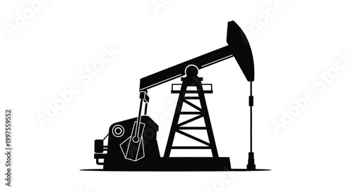 Black silhouette of a classic oil pump industrial machinery against a white background silhouette