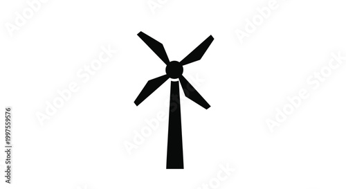 Simple black wind turbine illustration against a white background silhouette