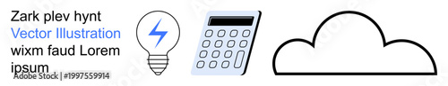 Technology, innovation, cloud computing, education, learning, digital tools. Light bulb, calculator and cloud icon set against text. Technology and innovation symbols