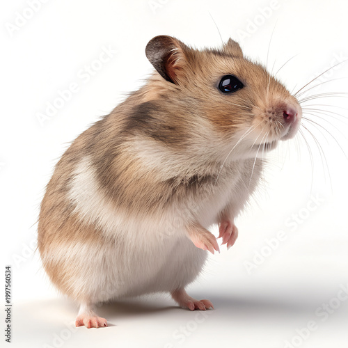 Cute hamster, brown and white rodent, small mammal, pet animal isolated on White Background
