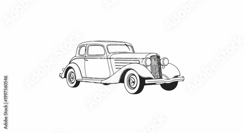 Classic coupe with rounded body, upright grille, and running boards